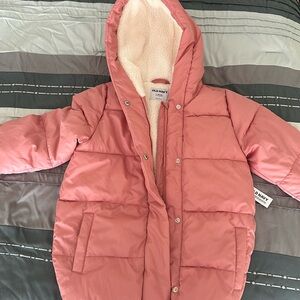 Old Navy Girls Cocoon Sherpa-lined hooded puffer jacket NWT Sienna Desert Large